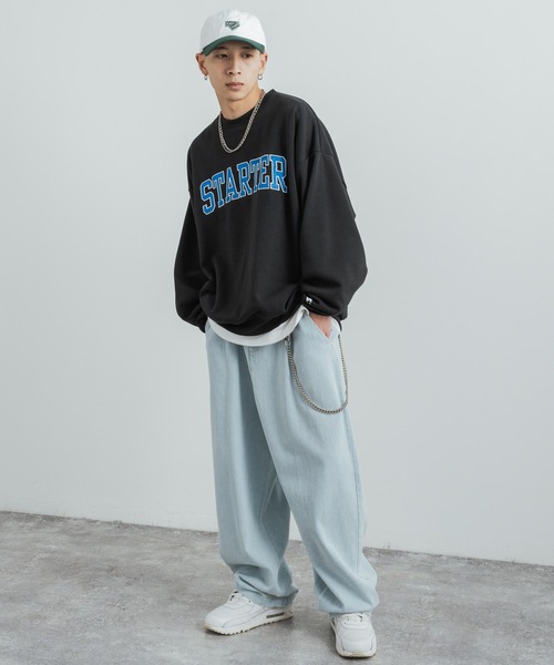 STARTER（スターター）の「STARTER 別注コラボ オーバーサイズ 裏起毛ブランドロゴ刺繍クルーネックスウェット（スウェット・レディース・グリーン/杢グレー/ブラック系/グリーン系/グレー/ブラック・M/L/XL）」の9枚目の写真