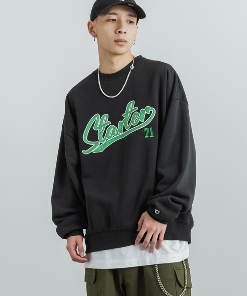 STARTER（スターター）の「STARTER 別注コラボ オーバーサイズ 裏起毛ブランドロゴ刺繍クルーネックスウェット（スウェット・レディース・グリーン/杢グレー/ブラック系/グリーン系/グレー/ブラック・M/L/XL）」の10枚目の写真