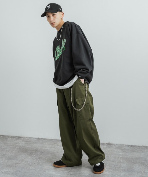 STARTER（スターター）の「STARTER 別注コラボ オーバーサイズ 裏起毛ブランドロゴ刺繍クルーネックスウェット（スウェット・レディース・グリーン/杢グレー/ブラック系/グリーン系/グレー/ブラック・M/L/XL）」の11枚目の写真