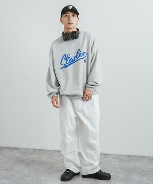 STARTER（スターター）の「STARTER 別注コラボ オーバーサイズ 裏起毛ブランドロゴ刺繍クルーネックスウェット（スウェット・レディース・グリーン/杢グレー/ブラック系/グリーン系/グレー/ブラック・M/L/XL）」の17枚目の写真