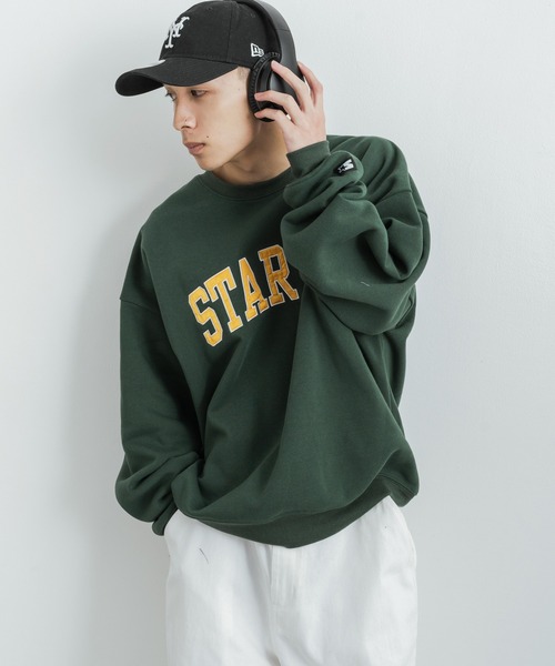 STARTER（スターター）の「STARTER 別注コラボ オーバーサイズ 裏起毛ブランドロゴ刺繍クルーネックスウェット（スウェット・レディース・グリーン/杢グレー/ブラック系/グリーン系/グレー/ブラック・M/L/XL）」の19枚目の写真