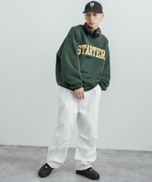 STARTER（スターター）の「STARTER 別注コラボ オーバーサイズ 裏起毛ブランドロゴ刺繍クルーネックスウェット（スウェット・レディース・グリーン/杢グレー/ブラック系/グリーン系/グレー/ブラック・M/L/XL）」の20枚目の写真