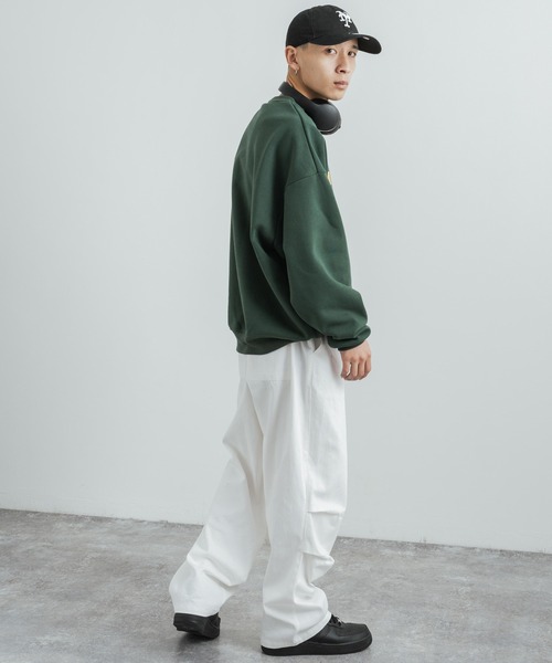 STARTER（スターター）の「STARTER 別注コラボ オーバーサイズ 裏起毛ブランドロゴ刺繍クルーネックスウェット（スウェット・レディース・グリーン/杢グレー/ブラック系/グリーン系/グレー/ブラック・M/L/XL）」の21枚目の写真