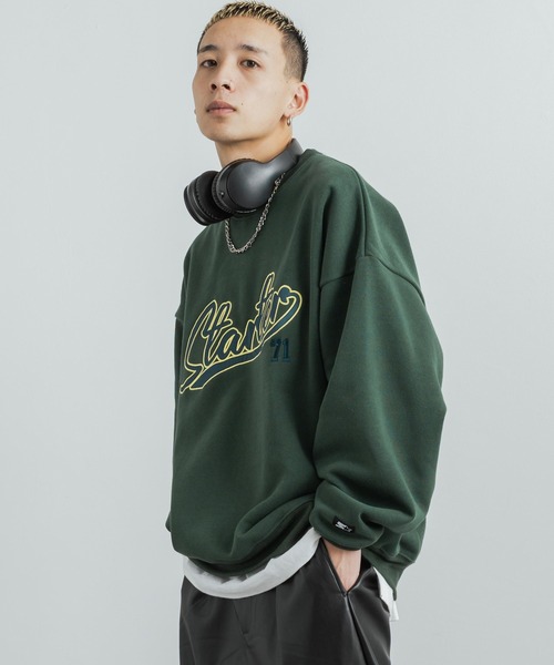 STARTER（スターター）の「STARTER 別注コラボ オーバーサイズ 裏起毛ブランドロゴ刺繍クルーネックスウェット（スウェット・レディース・グリーン/杢グレー/ブラック系/グリーン系/グレー/ブラック・M/L/XL）」の22枚目の写真