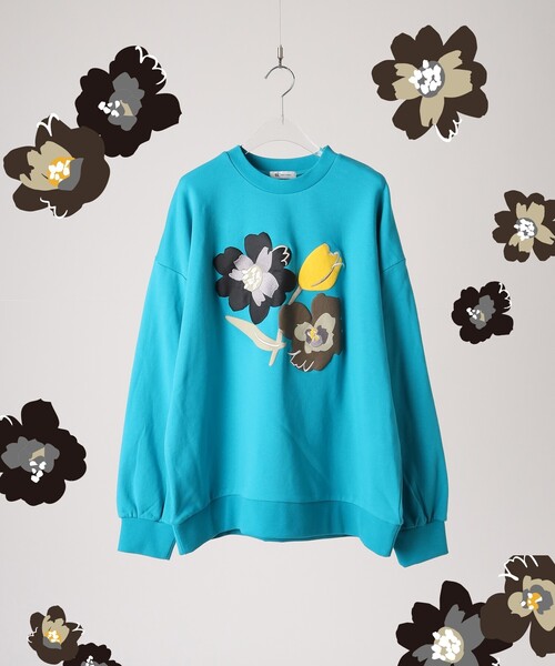 tk.TAKEO KIKUCHI(ティーケータケオキクチ)の「◆ぽっぷフラワースウェット(ユニセックスアイテム)(スウェット・メンズ・ブラック/ブルー/ライトグレー系6/パープル系・01/02/03)」の8枚目の写真