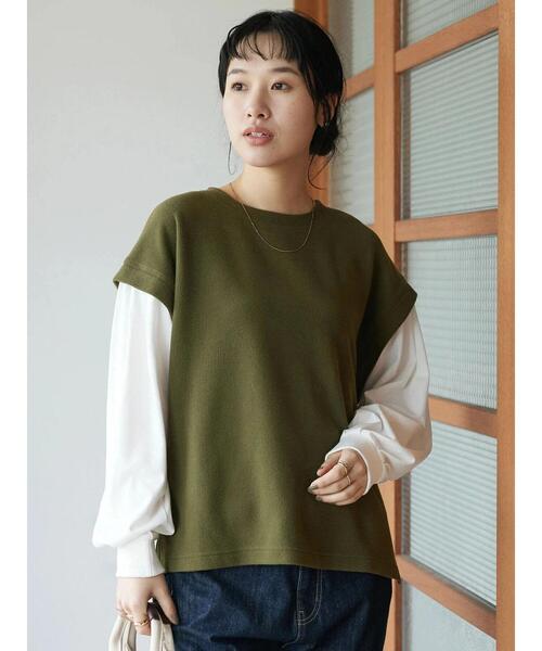 CRAFT STANDARD BOUTIQUE（クラフトスタンダードブティック）の「ワッフルレイヤード風プルオーバー（Tシャツ/カットソー・レディース・ブラック/テラコッタ/カーキ・FREE）」の6枚目の写真