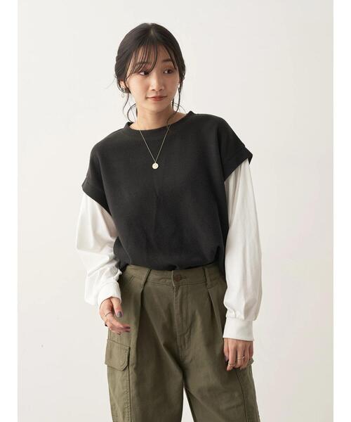 CRAFT STANDARD BOUTIQUE（クラフトスタンダードブティック）の「ワッフルレイヤード風プルオーバー（Tシャツ/カットソー・レディース・ブラック/テラコッタ/カーキ・FREE）」の18枚目の写真