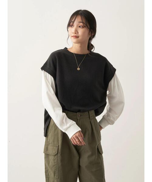 CRAFT STANDARD BOUTIQUE（クラフトスタンダードブティック）の「ワッフルレイヤード風プルオーバー（Tシャツ/カットソー・レディース・ブラック/テラコッタ/カーキ・FREE）」の19枚目の写真