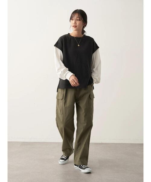 CRAFT STANDARD BOUTIQUE（クラフトスタンダードブティック）の「ワッフルレイヤード風プルオーバー（Tシャツ/カットソー・レディース・ブラック/テラコッタ/カーキ・FREE）」の20枚目の写真