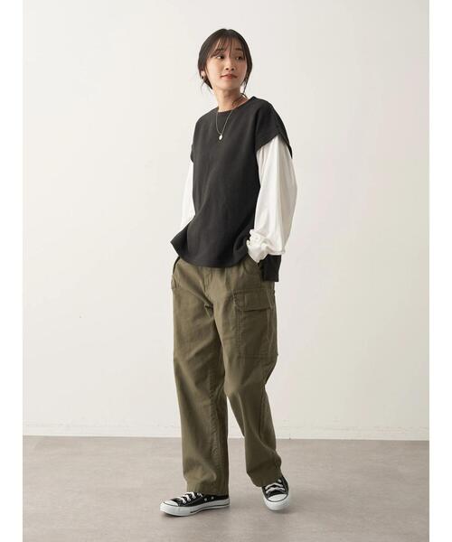 CRAFT STANDARD BOUTIQUE（クラフトスタンダードブティック）の「ワッフルレイヤード風プルオーバー（Tシャツ/カットソー・レディース・ブラック/テラコッタ/カーキ・FREE）」の21枚目の写真