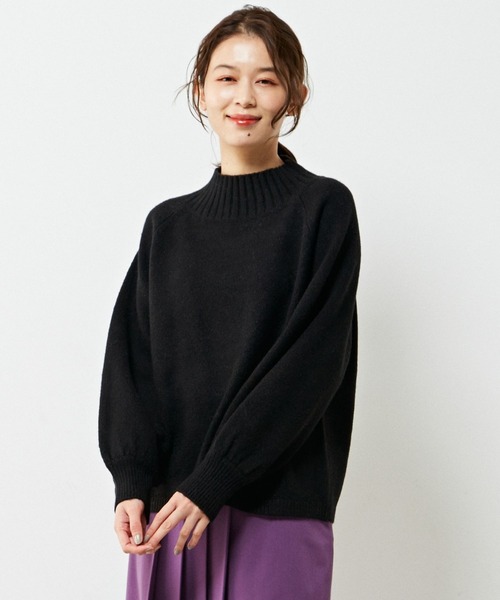 MELROSE claire（メルローズ クレール）の「【ウォッシャブルで程よくゆったり♪ワイドリブハイネックニットプルオーバー】（ニット/セーター・レディース・キナリ/ブルー/ブラック/オレンジ・FREE）」の3枚目の写真