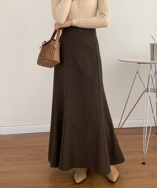 ABITOKYO（アビトーキョー）の「ツイード マーメイドロングスカート（スカート・レディース・ブラック/ブラウン/グレー/グリーン/ベージュ/ワインレッド・S/M）」の3枚目の写真
