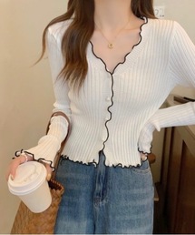 【OKUOKU　0909】メロウフリルカーディガン　oku-tops-684431984022-1783