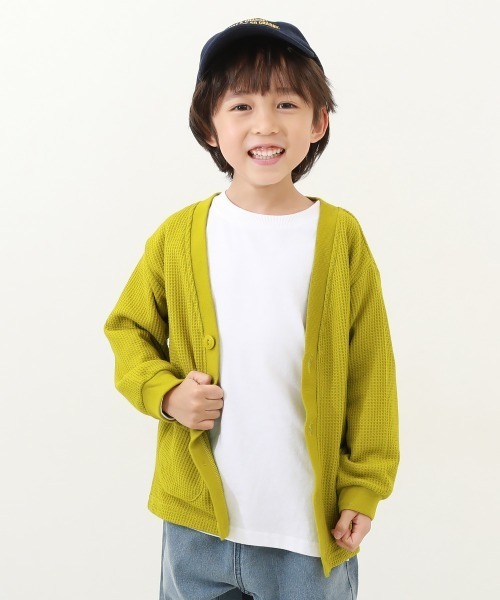 devirock（デビロック）の「UVカット ワッフルカーディガン（カーディガン/ボレロ・キッズ・ブラック/ブルー系その他/スモークピンク/グリーン系その他/オートミール/イエロー系1/パープル系・100cm/110cm/160cm/120cm/130cm/140cm/150cm）」の6枚目の写真