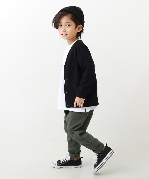 devirock（デビロック）の「UVカット ワッフルカーディガン（カーディガン/ボレロ・キッズ・ブラック/ブルー系その他/スモークピンク/グリーン系その他/オートミール/イエロー系1/パープル系・100cm/110cm/160cm/120cm/130cm/140cm/150cm）」の8枚目の写真