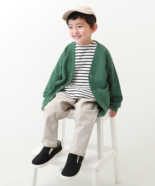 devirock（デビロック）の「UVカット ワッフルカーディガン（カーディガン/ボレロ・キッズ・ブラック/ブルー系その他/スモークピンク/グリーン系その他/オートミール/イエロー系1/パープル系・100cm/110cm/160cm/120cm/130cm/140cm/150cm）」の12枚目の写真