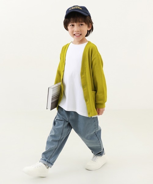 devirock（デビロック）の「UVカット ワッフルカーディガン（カーディガン/ボレロ・キッズ・ブラック/ブルー系その他/スモークピンク/グリーン系その他/オートミール/イエロー系1/パープル系・100cm/110cm/160cm/120cm/130cm/140cm/150cm）」の14枚目の写真