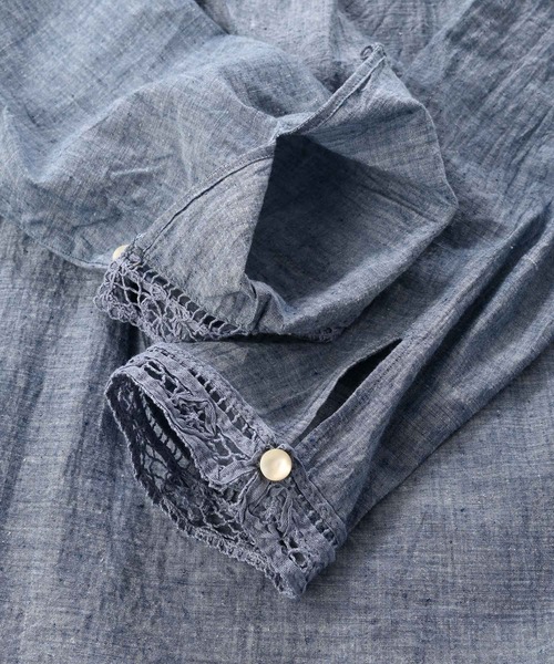 藍　カディレースブラウス 45R（フォーティファイブアール）の「藍インドカディのリボン