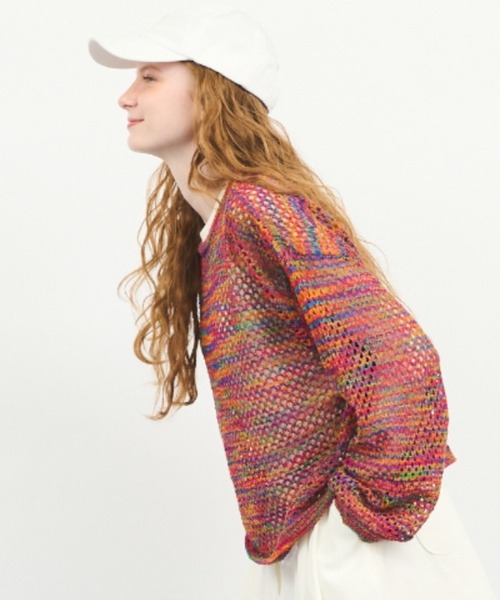 MERLOT（メルロー）の「アソートプルオーバー透かし編みメッシュニット（ニット/セーター・レディース・レッド/その他/ナチュラル・FREE）」の3枚目の写真