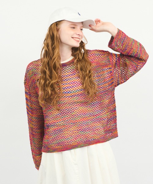 MERLOT（メルロー）の「アソートプルオーバー透かし編みメッシュニット（ニット/セーター・レディース・レッド/その他/ナチュラル・FREE）」の9枚目の写真