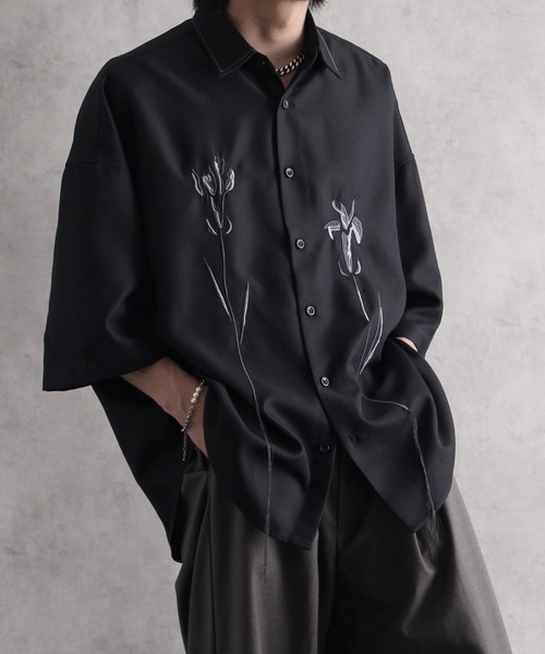 Lサイズ　◆刺繍半袖プルオーバーSHIRTS-BLACK Lサイズ ◇刺繍半袖プルオーバーSHIRTS-BLACK