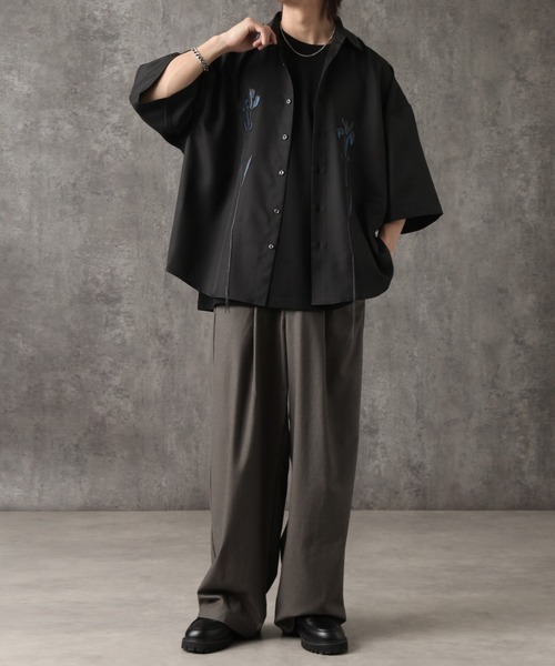 Lサイズ　◆刺繍半袖プルオーバーSHIRTS-BLACK Lサイズ ◇刺繍半袖プルオーバーSHIRTS-BLACK