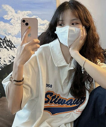 DEVICE | オーバーサイズ フロントロゴ 刺繍 プリント 半袖 ポロシャツ ポロネック ラガーシャツ(ポロシャツ)