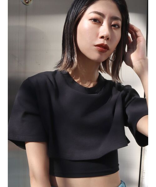 EMODA(エモダ)の「レイヤードハーフトップ(Tシャツ/カットソー・レディース・ブラック/グレー/ホワイト/グリーン・FREE)」の12枚目の写真