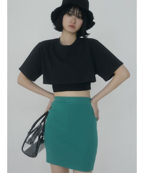 EMODA(エモダ)の「レイヤードハーフトップ(Tシャツ/カットソー・レディース・ブラック/グレー/ホワイト/グリーン・FREE)」の7枚目の写真