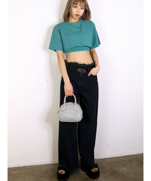 EMODA(エモダ)の「レイヤードハーフトップ(Tシャツ/カットソー・レディース・ブラック/グレー/ホワイト/グリーン・FREE)」の13枚目の写真