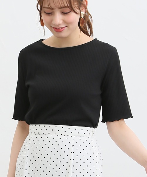 Honeys(ハニーズ)の「半袖テレコメロー使いTシャツ(Tシャツ/カットソー・レディース・ホワイト×イエロー/ピンク/ホワイト系その他/オフホワイト/ブラック/ホワイト×ネイビー/モカ・L/LL/M)」の15枚目の写真