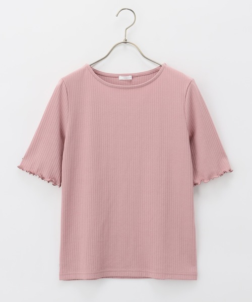 Honeys(ハニーズ)の「半袖テレコメロー使いTシャツ(Tシャツ/カットソー・レディース・ホワイト×イエロー/ピンク/ホワイト系その他/オフホワイト/ブラック/ホワイト×ネイビー/モカ・L/LL/M)」の22枚目の写真