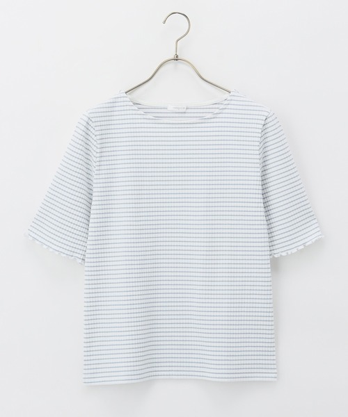 Honeys(ハニーズ)の「半袖テレコメロー使いTシャツ(Tシャツ/カットソー・レディース・ホワイト×イエロー/ピンク/ホワイト系その他/オフホワイト/ブラック/ホワイト×ネイビー/モカ・L/LL/M)」の21枚目の写真