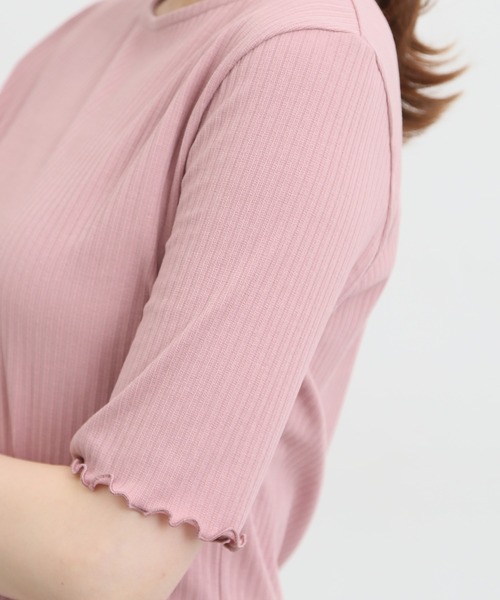 Honeys(ハニーズ)の「半袖テレコメロー使いTシャツ(Tシャツ/カットソー・レディース・ホワイト×イエロー/ピンク/ホワイト系その他/オフホワイト/ブラック/ホワイト×ネイビー/モカ・L/LL/M)」の18枚目の写真
