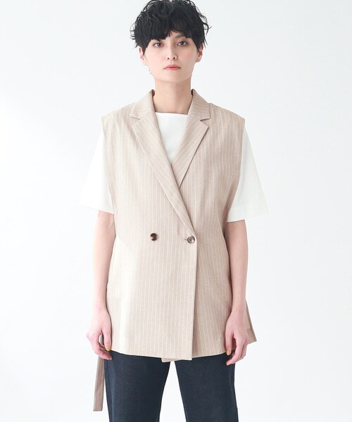 THE SHOP TK (ザ ショップ ティーケー )の「◆麻調ストライプノースリジャケット(ベスト・レディース・ベージュ系その他5/ライトグレー系2・99)」の5枚目の写真