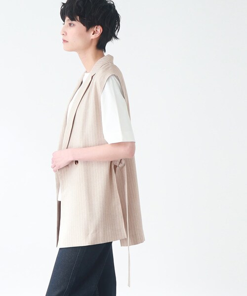 THE SHOP TK (ザ ショップ ティーケー )の「◆麻調ストライプノースリジャケット(ベスト・レディース・ベージュ系その他5/ライトグレー系2・99)」の6枚目の写真