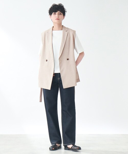 THE SHOP TK (ザ ショップ ティーケー )の「◆麻調ストライプノースリジャケット(ベスト・レディース・ベージュ系その他5/ライトグレー系2・99)」の13枚目の写真