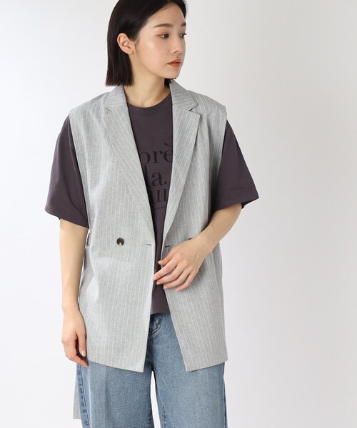 THE SHOP TK (ザ ショップ ティーケー )の「◆麻調ストライプノースリジャケット(ベスト・レディース・ベージュ系その他5/ライトグレー系2・99)」の9枚目の写真