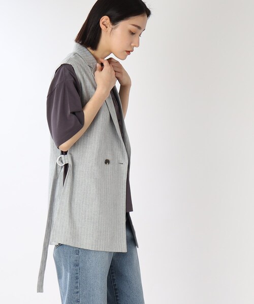 THE SHOP TK (ザ ショップ ティーケー )の「◆麻調ストライプノースリジャケット(ベスト・レディース・ベージュ系その他5/ライトグレー系2・99)」の4枚目の写真