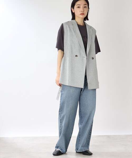 THE SHOP TK (ザ ショップ ティーケー )の「◆麻調ストライプノースリジャケット(ベスト・レディース・ベージュ系その他5/ライトグレー系2・99)」の7枚目の写真