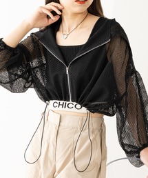 メッシュ裾ドロストパーカー