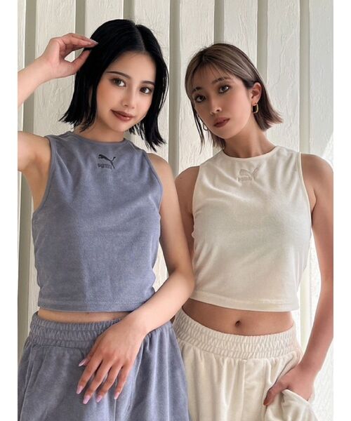 PUMA(プーマ)の「PUMA CLASSICSパイルクロップトップ(Tシャツ/カットソー・レディース・グレー/アイボリー・SMALL)」の3枚目の写真