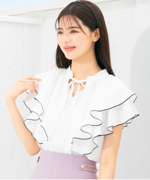MISCH MASCH（ミッシュマッシュ）の「フリルリボンブラウス（シャツ/ブラウス・レディース・ブラック/ホワイト/イエロー系その他/ブルー系その他・MEDIUM）」の9枚目の写真
