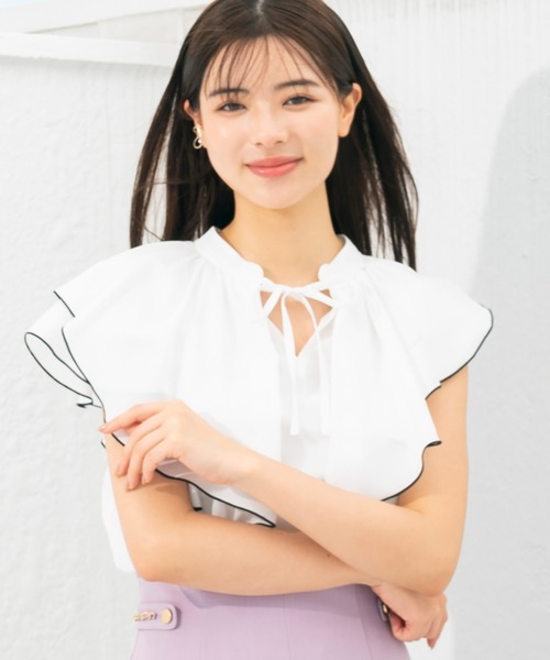 MISCH MASCH（ミッシュマッシュ）の「フリルリボンブラウス（シャツ/ブラウス・レディース・ブラック/ホワイト/イエロー系その他/ブルー系その他・MEDIUM）」の7枚目の写真