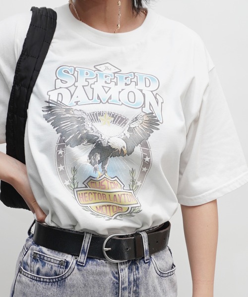 ARCHIVER(アーカイバ)の「【Bz】イーグルプリントユニセックスBIGTシャツ/プリントTシャツ(RZ)(Tシャツ/カットソー・メンズ・スミクロ/ブラック/オフホワイト・FREE)」の2枚目の写真