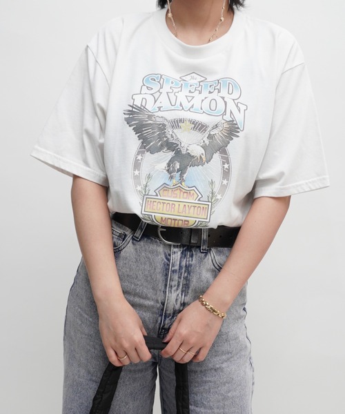 ARCHIVER(アーカイバ)の「【Bz】イーグルプリントユニセックスBIGTシャツ/プリントTシャツ(RZ)(Tシャツ/カットソー・メンズ・スミクロ/ブラック/オフホワイト・FREE)」の4枚目の写真