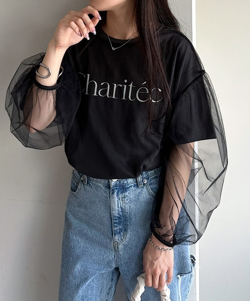 DISCOAT（ディスコート）の「チュールプルオーバー（Tシャツ/カットソー・レディース・ブラック/アイボリー・FREE）」の2枚目の写真