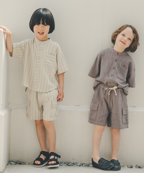 THE SHOP TK （ザ ショップ ティーケー ）の「◆【110-150】麻混ストライプバンドカラーシャツ（シャツ/ブラウス・キッズ・グレー系2/ベージュ系その他6・11/12/13/14/15 ）」の3枚目の写真