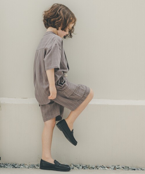 THE SHOP TK （ザ ショップ ティーケー ）の「◆【110-150】麻混ストライプバンドカラーシャツ（シャツ/ブラウス・キッズ・グレー系2/ベージュ系その他6・11/12/13/14/15 ）」の4枚目の写真