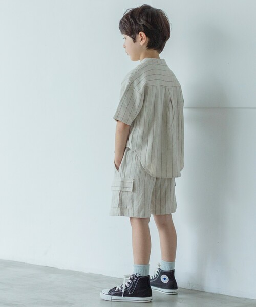 THE SHOP TK （ザ ショップ ティーケー ）の「◆【110-150】麻混ストライプバンドカラーシャツ（シャツ/ブラウス・キッズ・グレー系2/ベージュ系その他6・11/12/13/14/15 ）」の9枚目の写真